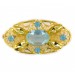 Oval perforated brooch with aquamarine stones, gilded 54x28 mm