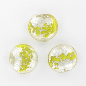 Perle aplatie avec feuille d'argent, cristal jaune 20 mm