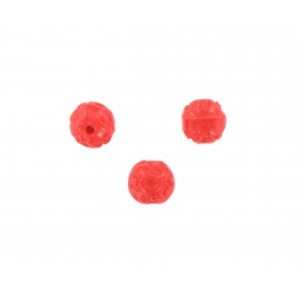 Perle ronde motifs arabesques en relief, rouge 9 mm